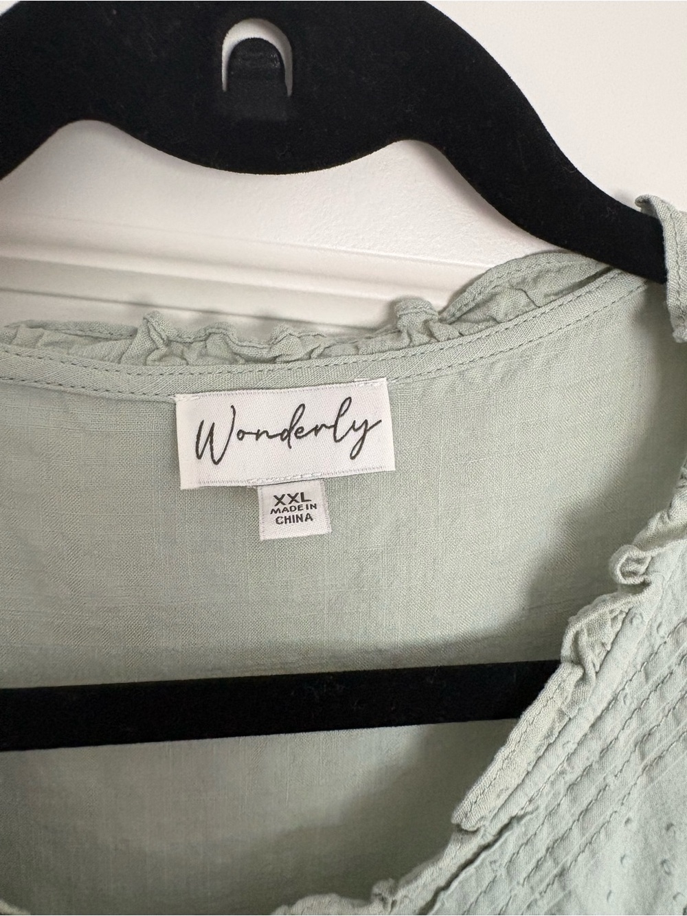 Wonderly Sage Green Button-Front Pintuck Peasant Blouse - Picture 2 of 2